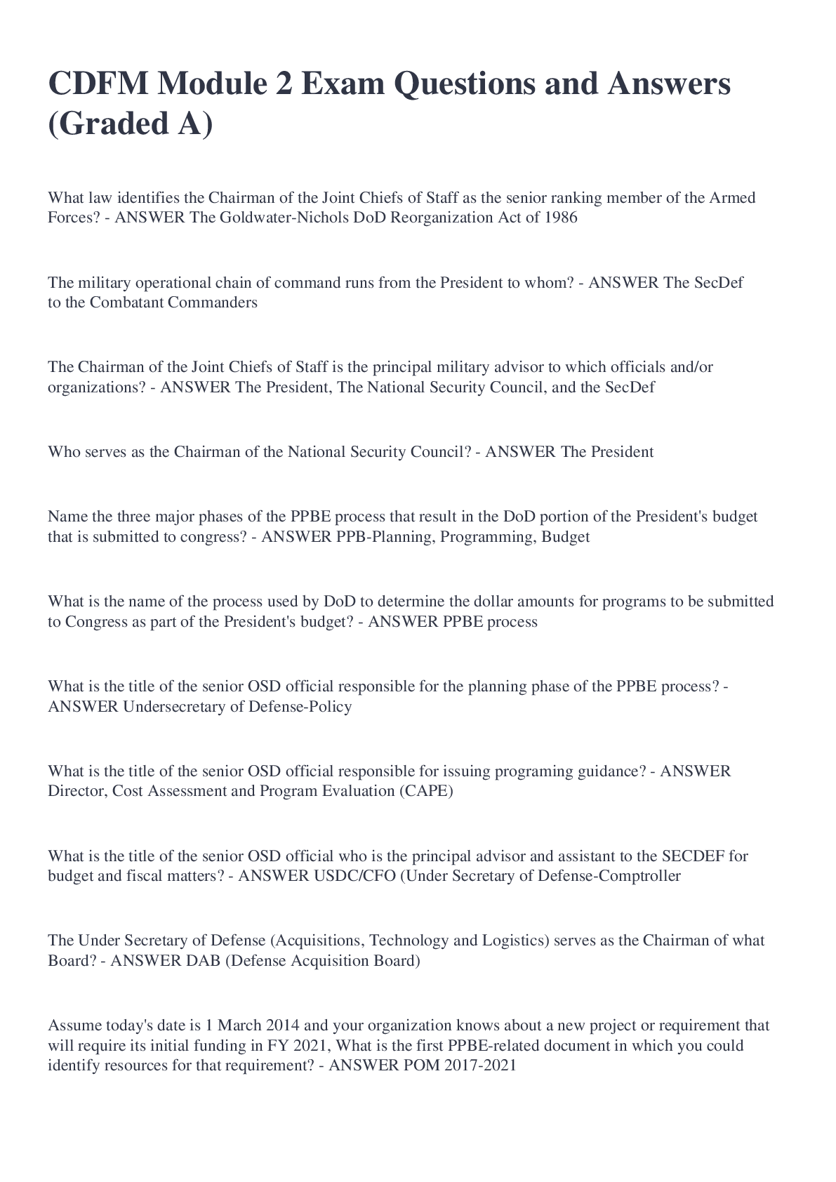 Preview image for CDFM Module 2 Exam Questions and Answers (Graded A)